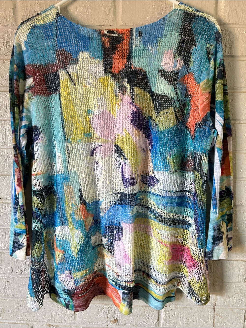 Jess & Jane Ocean Park Mesh Overlay‎ Tunic Top Large Artsy Abstract Made In USA - Picture 8 of 8